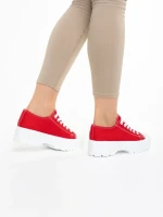 Tenisi dama rosii din material textil Valorie