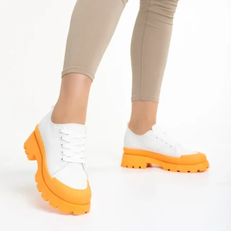 Tenisi dama alb cu portocaliu din material textil Colette