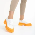 Tenisi dama alb cu portocaliu din material textil Colette
