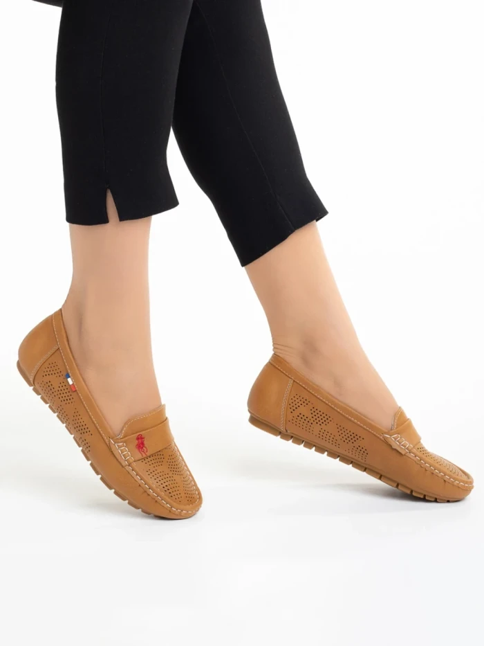 Mocasini dama camel din piele ecologica Lakaya