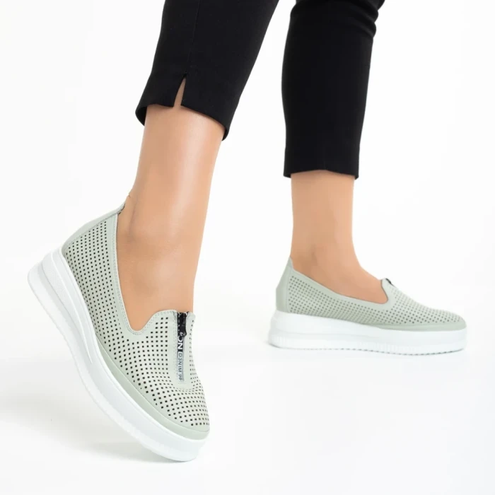 Pantofi casual dama verzi din piele ecologica Lala