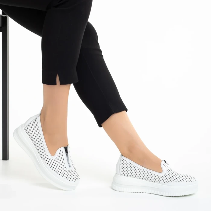 Pantofi casual dama albi din piele ecologica Lala
