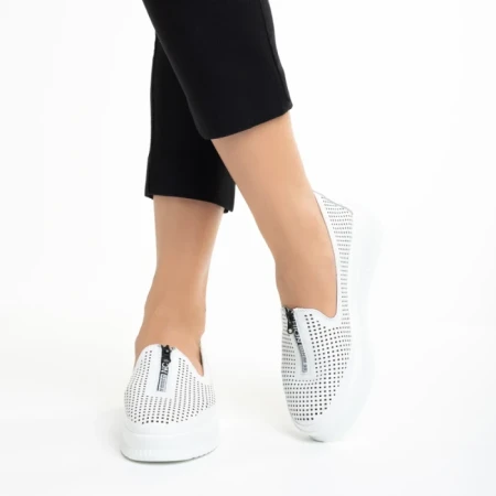 Pantofi casual dama albi din piele ecologica Lala