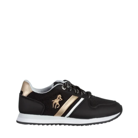 Pantofi sport copii negri cu auriu din material textil Lear