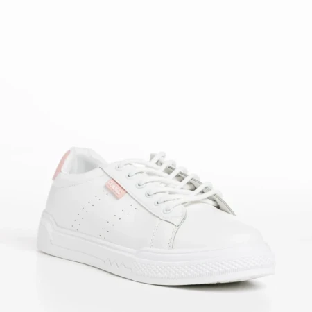 Pantofi sport dama albi cu roz din piele ecologica Ruba