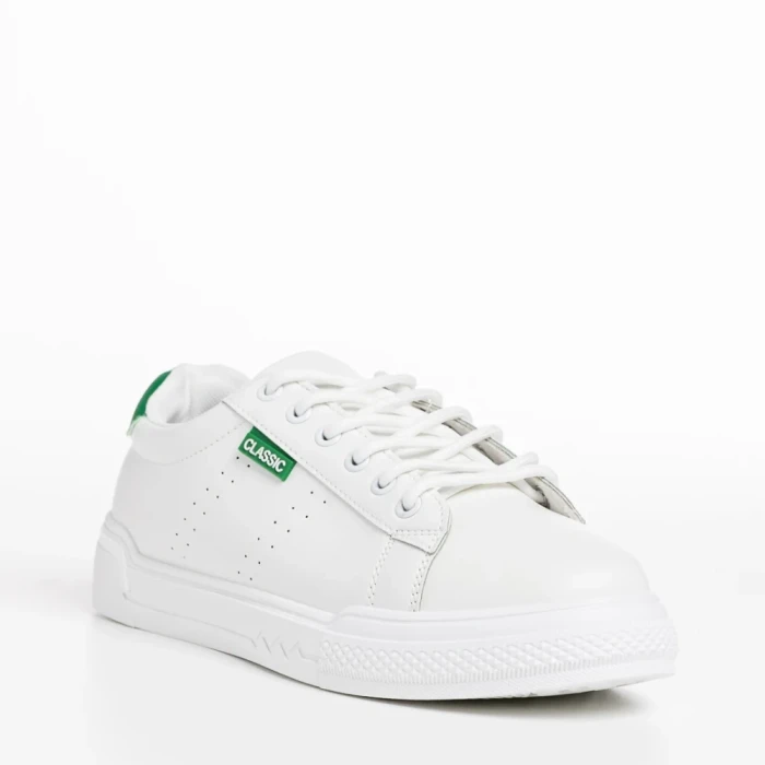 Pantofi sport dama albi cu verde din piele ecologica Ruba