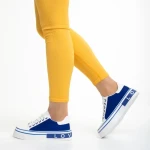 Pantofi sport dama albi cu albastru din piele ecologica si material textil Calandra