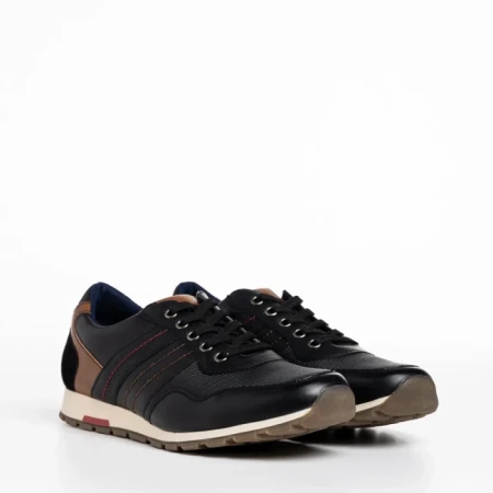 Pantofi sport barbati negri din piele ecologica Leonardo