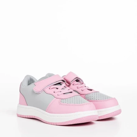 Pantofi sport copii roz cu gri din piele ecologica Ponty