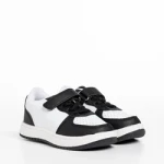 Pantofi sport copii albi cu negru din piele ecologica Ponty