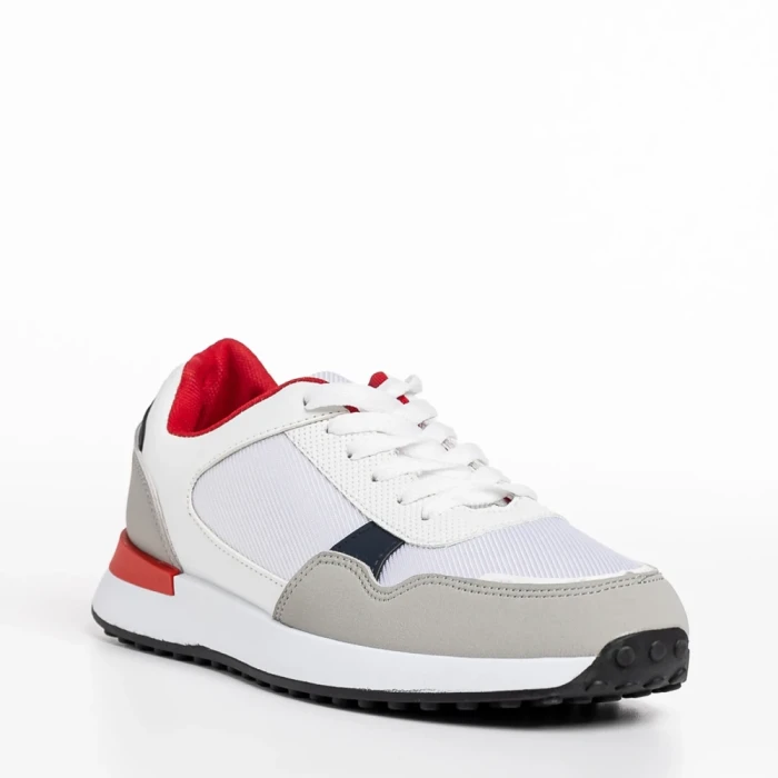 Pantofi sport barbati albi din piele ecologica si material textil Logan