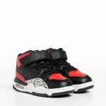 Pantofi sport copii negri cu rosu din piele ecologica Jaxon