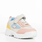 Pantofi sport copii bej cu roz si albastru din piele ecologica Rumaysa