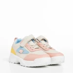 Pantofi sport copii bej cu roz si albastru din piele ecologica Rumaysa