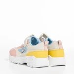 Pantofi sport copii bej cu roz si albastru din piele ecologica Rumaysa