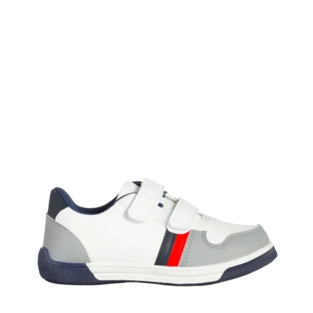 Pantofi sport copii gri cu alb din piele ecologica Buddy