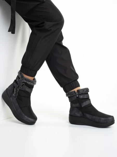 Botine dama negre din material textil Katara