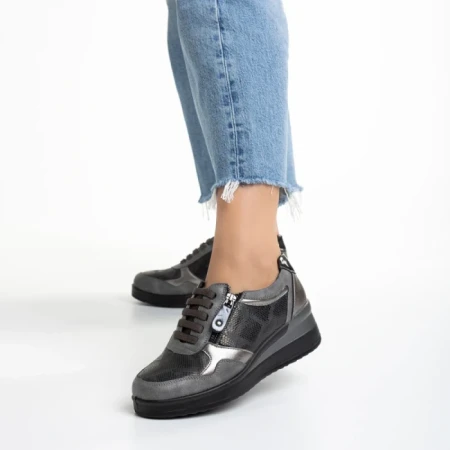 Pantofi dama casual gri din piele ecologica Kaida