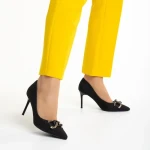 Pantofi dama negri din material textil cu toc Rosette