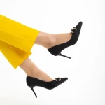 Pantofi dama negri din material textil cu toc Rosette