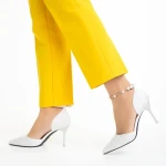 Pantofi dama albi din piele ecologica cu toc Briony