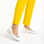 Pantofi dama albi din piele ecologica cu toc Braulia