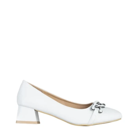 Pantofi dama albi din piele ecologica cu toc Braulia