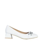 Pantofi dama albi din piele ecologica cu toc Braulia