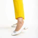 Pantofi dama albi din piele ecologica cu toc Braulia