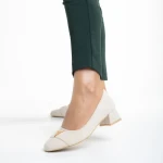 Pantofi dama bej deschis din material textil cu toc Briella