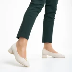 Pantofi dama bej deschis din material textil cu toc Briella