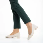 Pantofi dama bej deschis din material textil cu toc Briella