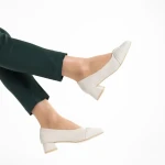 Pantofi dama bej deschis din material textil cu toc Briella