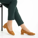 Pantofi dama camel din material textil cu toc Briella