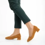 Pantofi dama camel din material textil cu toc Briella