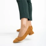 Pantofi dama camel din material textil cu toc Briella