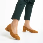 Pantofi dama camel din material textil cu toc Briella