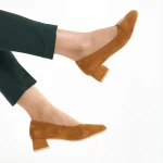 Pantofi dama camel din material textil cu toc Briella