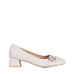 Pantofi dama bej din piele ecologica cu toc Fitria