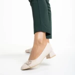 Pantofi dama bej din piele ecologica cu toc Fitria