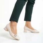 Pantofi dama bej din piele ecologica cu toc Fitria