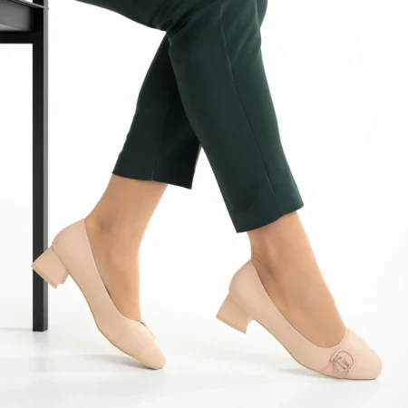 Pantofi dama bej inchis din piele ecologica cu toc Fitria
