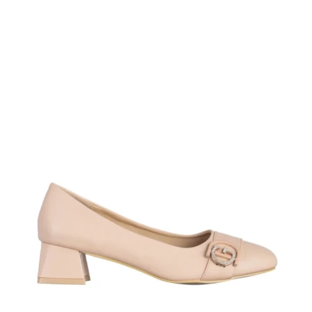 Pantofi dama bej inchis din piele ecologica cu toc Fitria