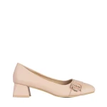 Pantofi dama bej inchis din piele ecologica cu toc Fitria