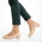 Pantofi dama bej inchis din piele ecologica cu toc Fitria