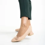 Pantofi dama bej inchis din piele ecologica cu toc Fitria