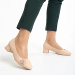 Pantofi dama bej inchis din piele ecologica cu toc Fitria