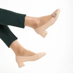 Pantofi dama bej inchis din piele ecologica cu toc Fitria