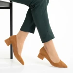 Pantofi dama camel din material textil cu toc Cataleya