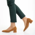 Pantofi dama camel din material textil cu toc Cataleya